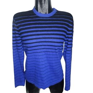 Neiman Marcus Royal Blue and Black Striped Cashmere Sweater L